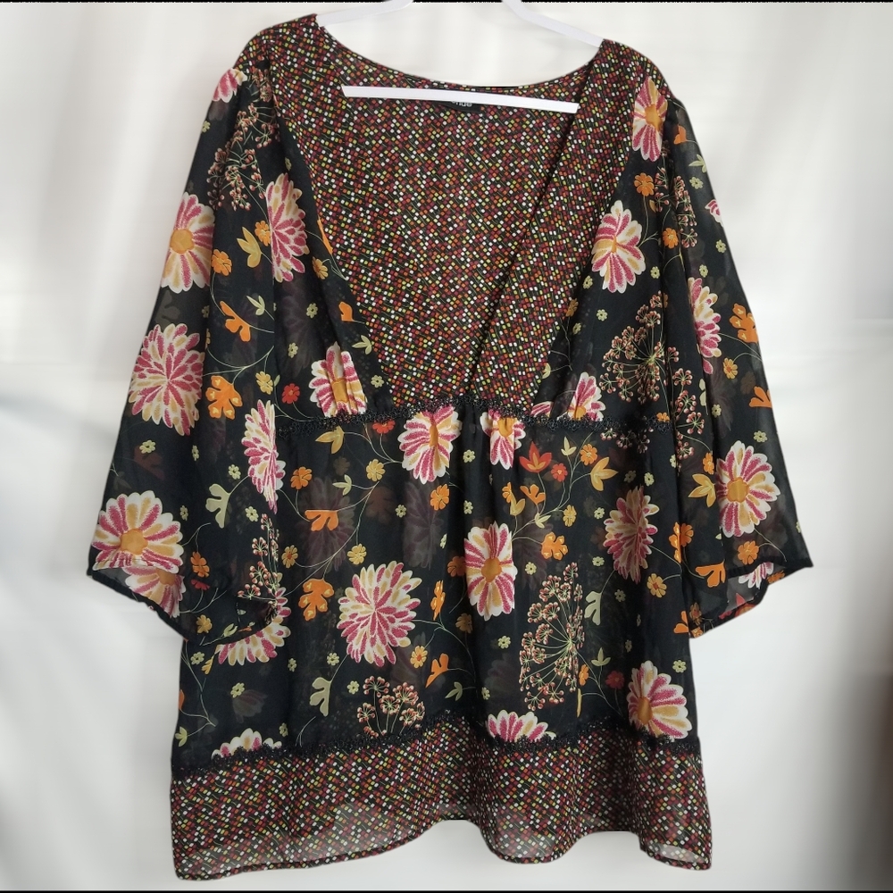 avenue Floral Chiffon Empire Waist Tunic Blouse